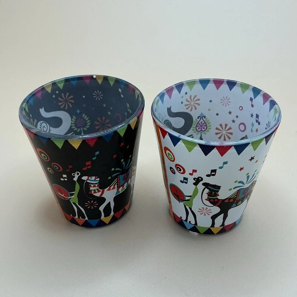 Bombay Store, 2 Tribal‎ Theme Shot Glasses, Elephant-Horse-Camel